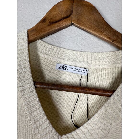 Zara Cream Colored Sweater Vest Womens Sz XL Oversized Long Preppy Academia - Picture 4 of 7